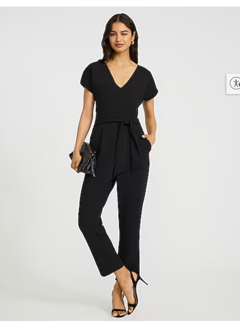 V-Neck Tie Waist Straight Leg Jumpsuit with Pockets